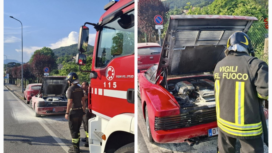 Storica Ferrari prende fuoco in strada